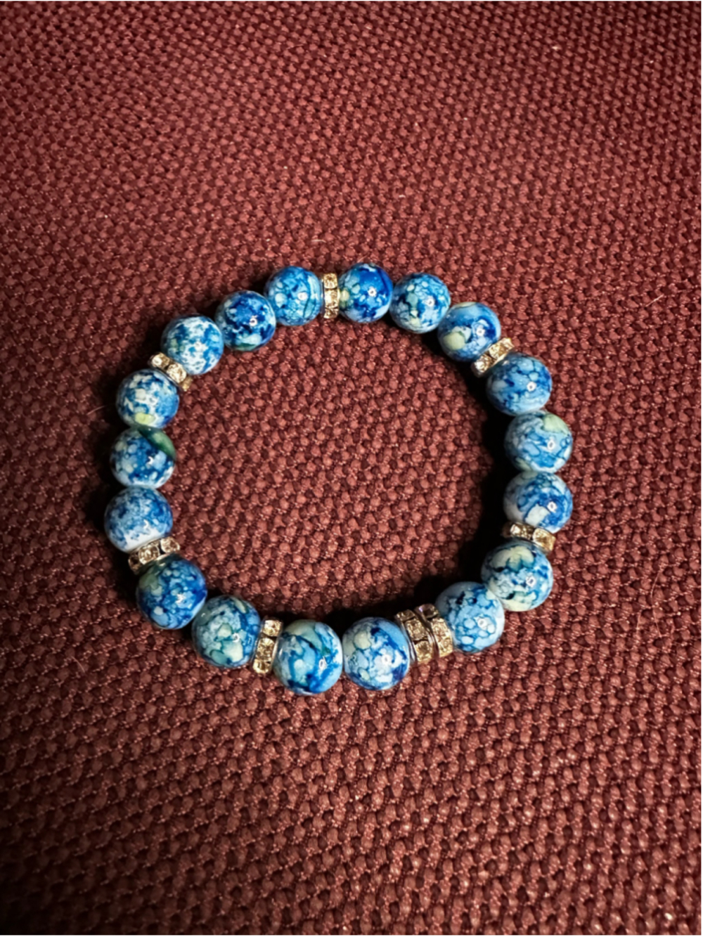 Blue and Gold Beaded Stone Stretch Bracelet